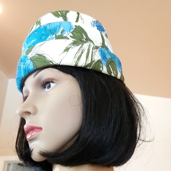 50's Whimsical Turq Stacked Layer Birthday Cake Floral Cloche Gorg Hat EUVC ooak - Picture 13 of 15